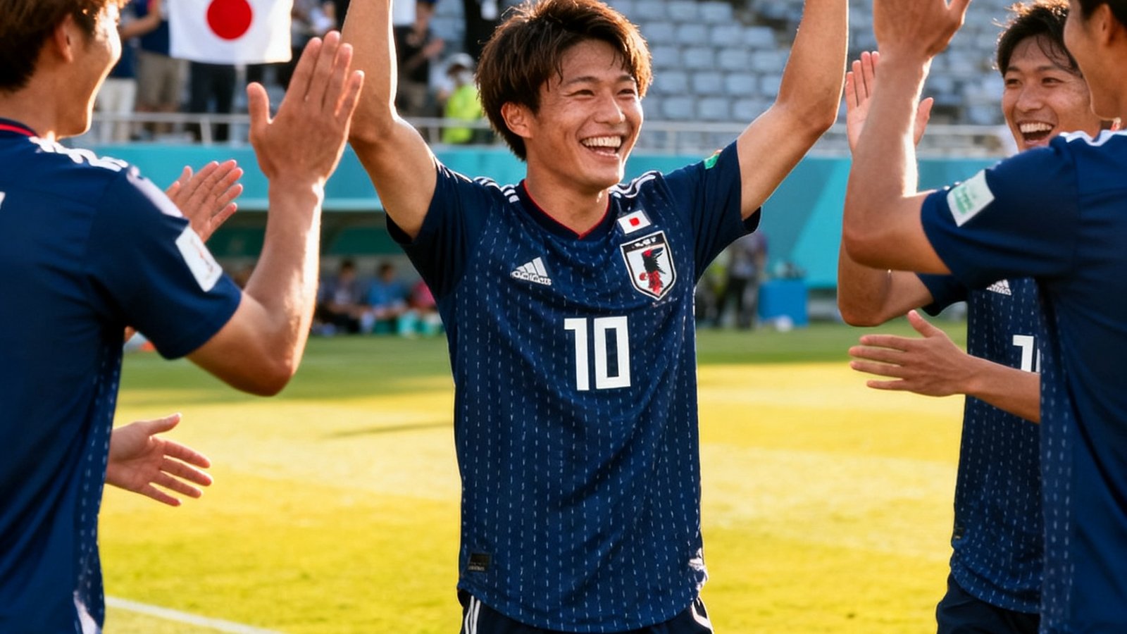日本队5-0大胜叙利亚，三笘薰梅开二度的庆祝画面